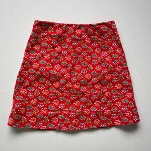 Vtg 70s KIDS Red Floral Flower Power Skirt / 22" w / Girls Retro Groovy Kitschy